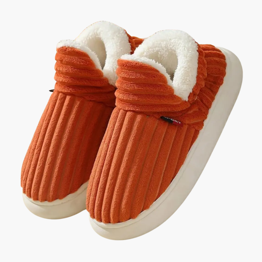 Women’s Plush Slippers with Ribbed Surface and Inner Lining