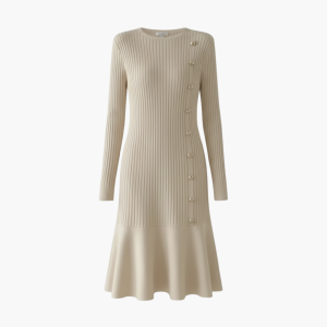 Women’s Knitted Dress with Long Sleeves and Side Buttons