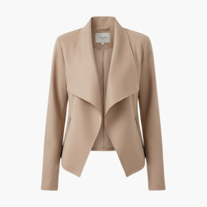 Women’s Open Front Jacket with Draped Lapels and Zip Pockets
