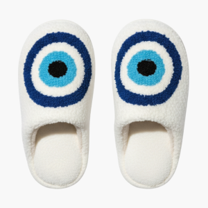 Women’s Plush Slippers with Closed Toe and Eye Pattern