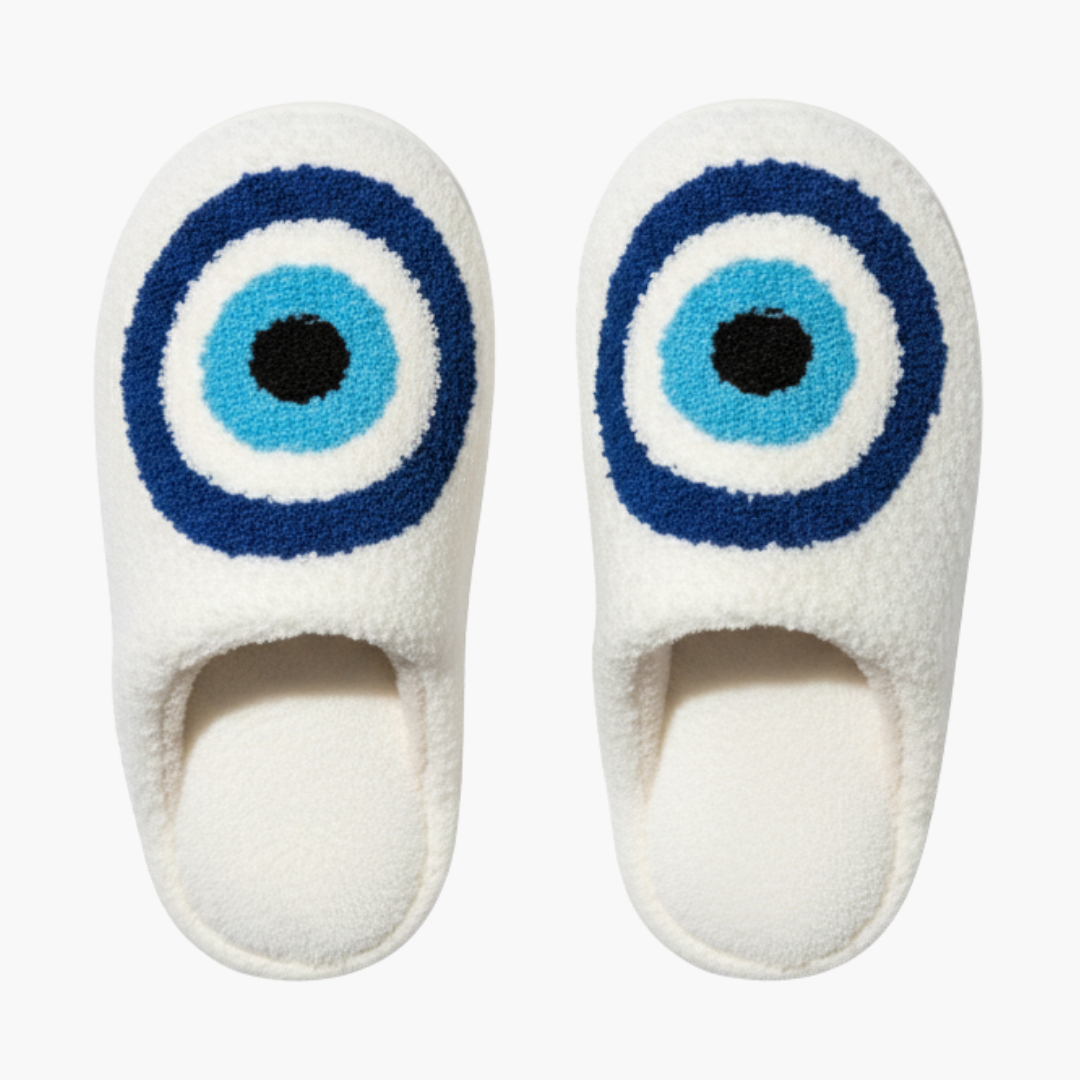 Women’s Plush Slippers with Closed Toe and Eye Pattern