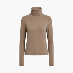 Women's Turtleneck Sweater with Ribbed Neck and Long Sleeves