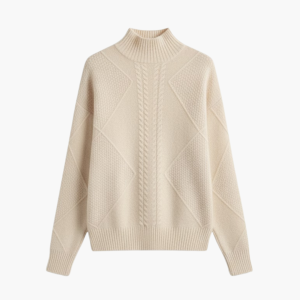 Women’s Turtleneck Sweater with Textured Knit and Long Sleeves