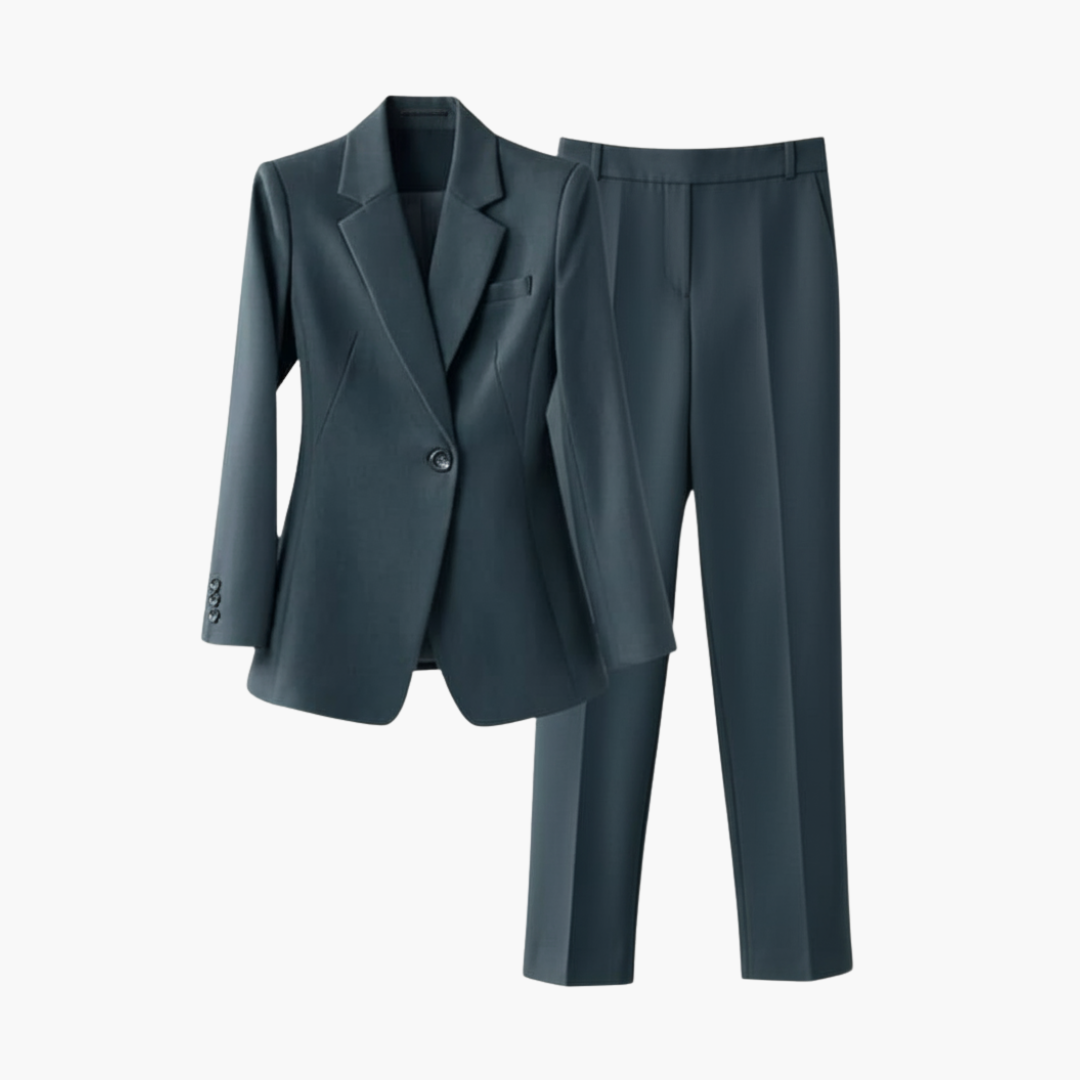 Women’s Blazer Set with Structured Fit and Straight Trousers