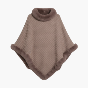 Women’s Knit Poncho with Faux Fur Trim and Oversized Fit