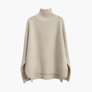 Women’s Turtleneck Knit Sweater with Ribbed Surface and Relaxed Hem