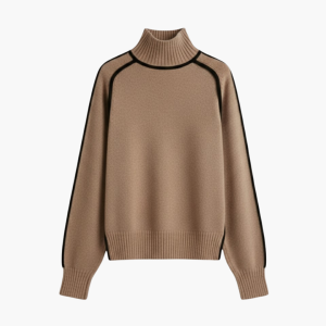 Women’s Turtleneck Sweater with Ribbed Collar and Contrast Trim
