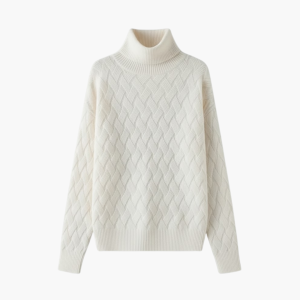 Women’s Turtleneck Sweater with Woven Knit Surface