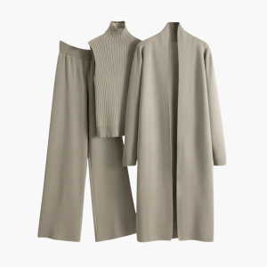 Women’s 3 Piece Knit Set with Open Cardigan Sleeveless Top and Wide Leg Pants