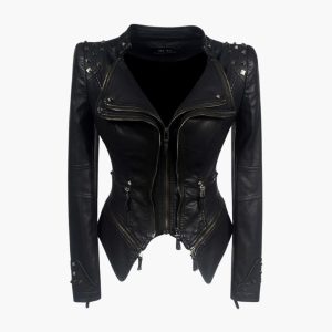 Women's Biker Jacket Black with Studs