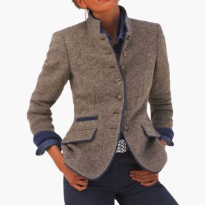 Women's Blazer with Notched Lapel and Front Buttons