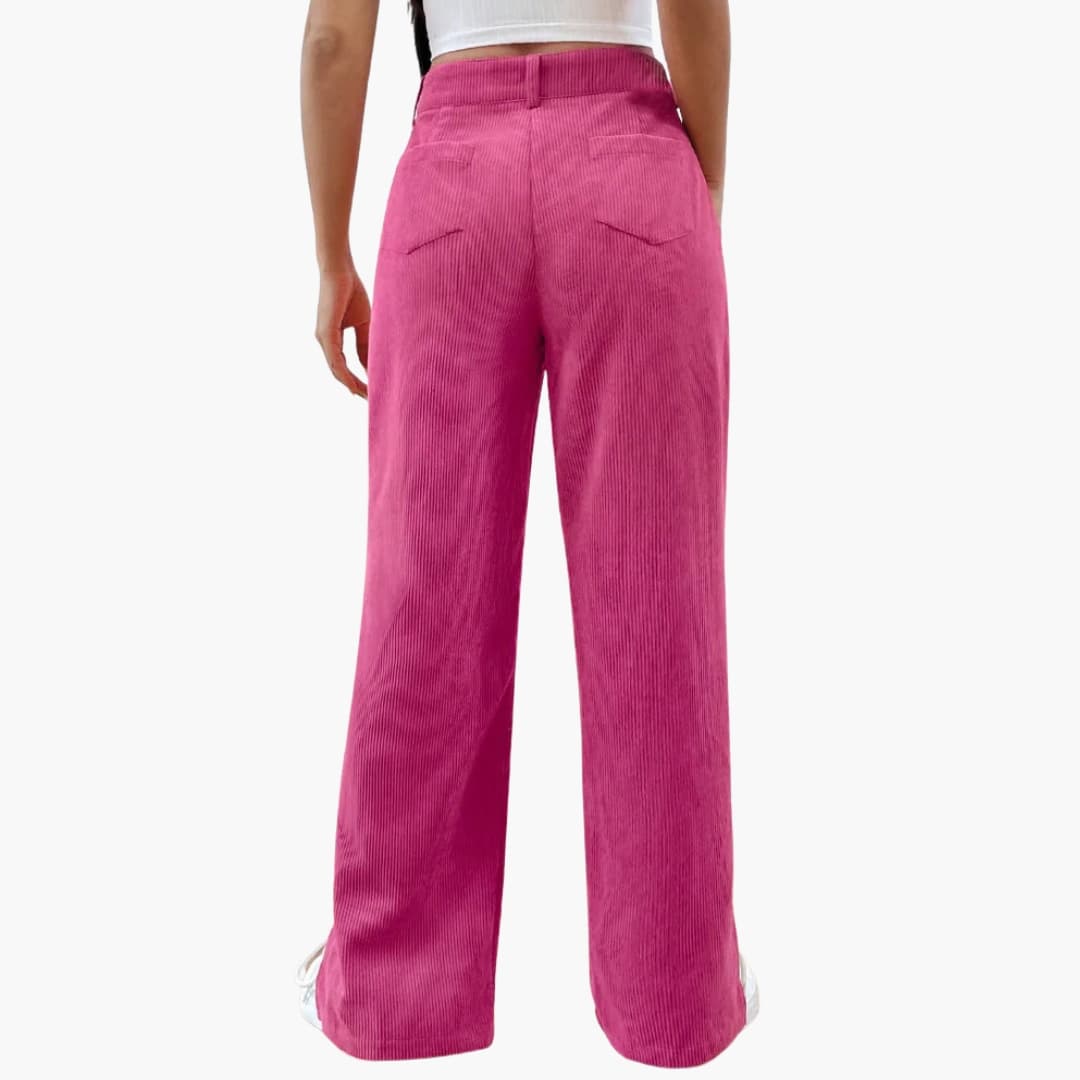 Women's Corduroy Trousers with Waistband and Wide Legs - Image 3
