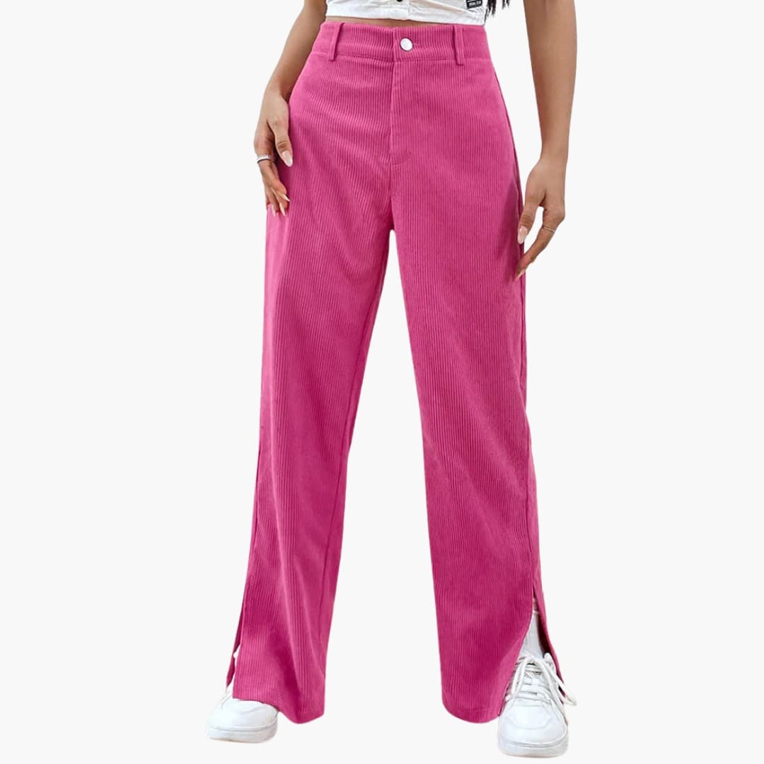 Women's Corduroy Trousers with Waistband and Wide Legs - Image 2