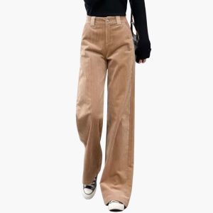 Women's Corduroy Pants with High Waist and Side Pockets