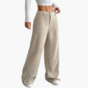 Women's Corduroy Pants with High Waist and Pockets