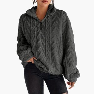Women's Fleece Pullover with Cable Pattern