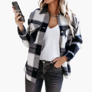 Women's Check Shirt Jacket with Collar