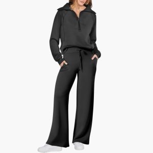 Women's Lounge Set with Half Zip and Wide Pants