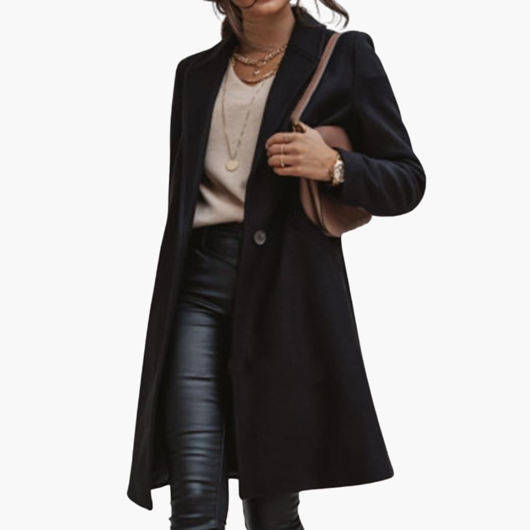 Women's Long Coat with Collar and Buttons - Image 13