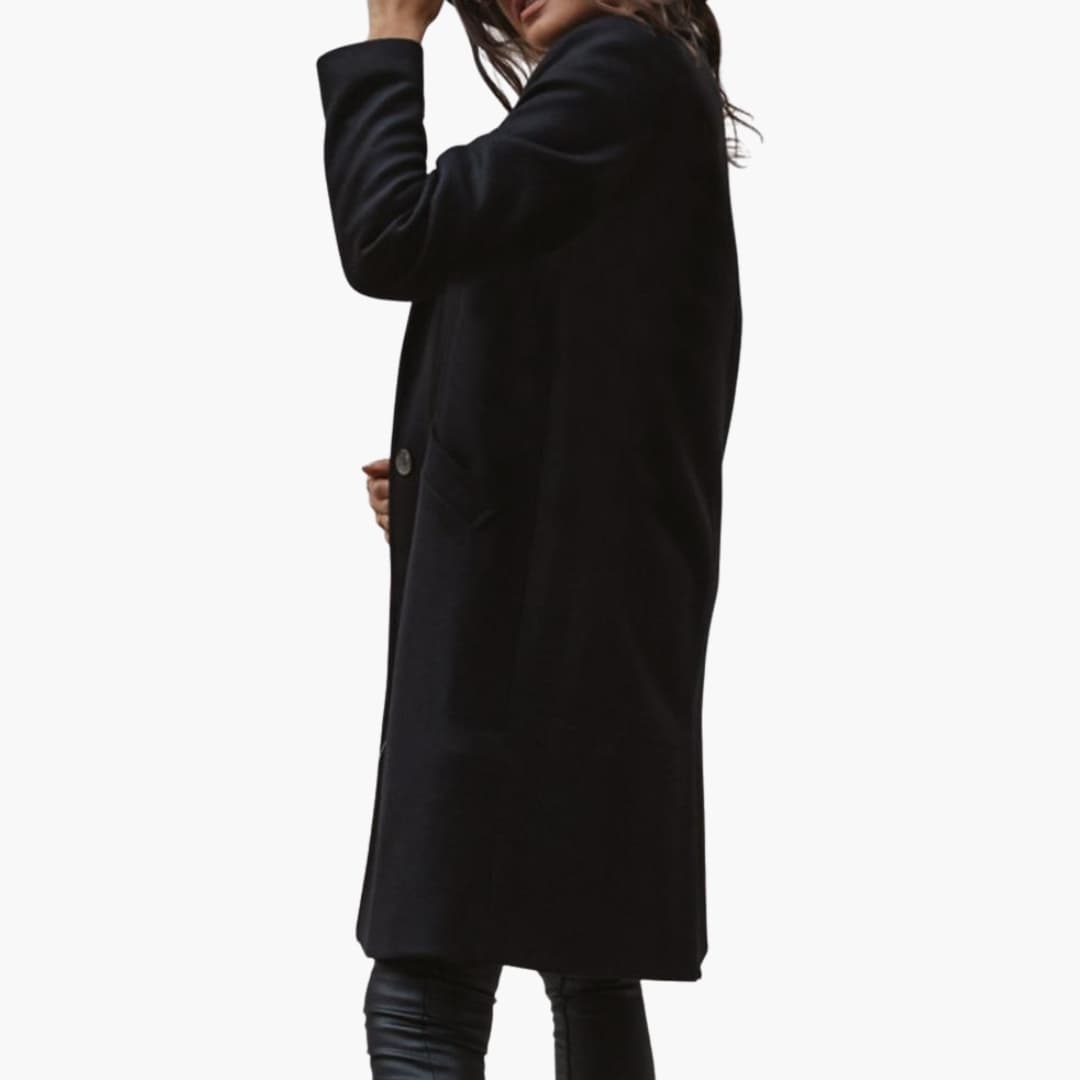 Women's Long Coat with Collar and Buttons - Image 14