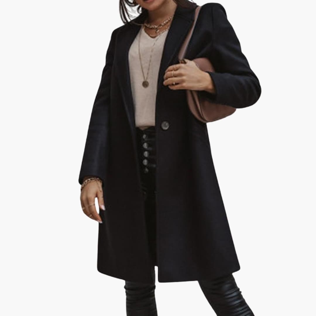 Women's Long Coat with Collar and Buttons - Image 15