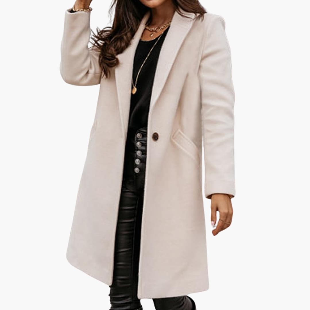 Women's Long Coat with Collar and Buttons - Image 6