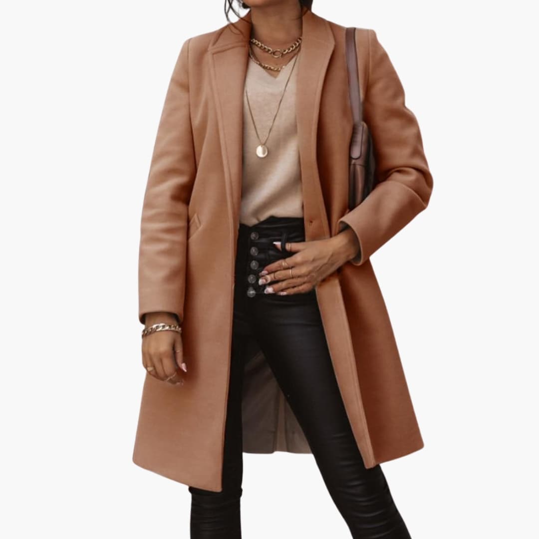 Women's Long Coat with Collar and Buttons - Image 4