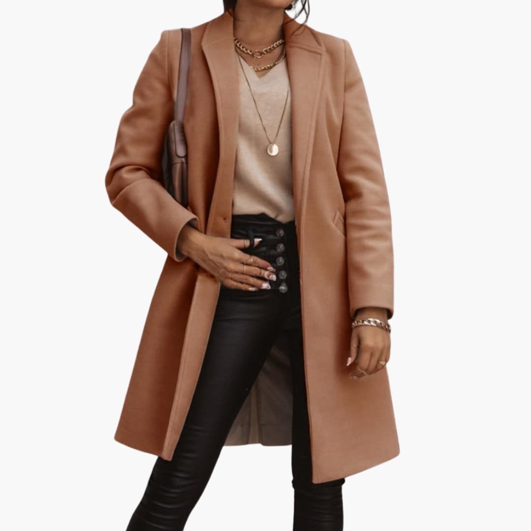 Women's Long Coat with Collar and Buttons - Image 11