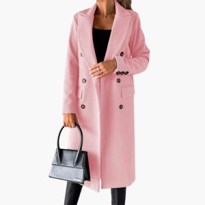 Women's Coat with Notched Collar and Button Closure in Front