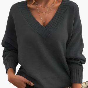 Women's Oversized Sweater with V-Neck