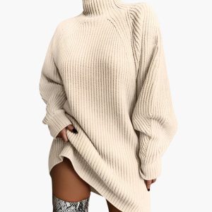 Women's Oversized Turtleneck Sweater with Long Sleeves