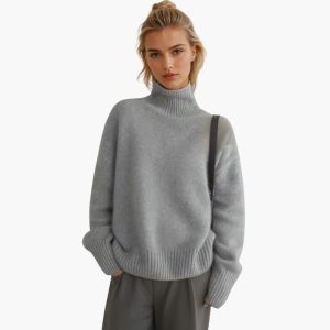 Women's Sweater with Turtleneck and Ribbed Cuffs
