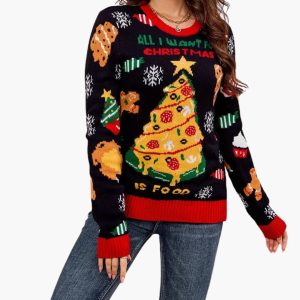 Women's Sweater with Round Neck, Woven Tree Motif, and Straight Sleeves