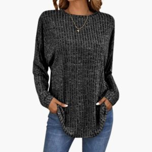 Women’s Sweater with Round Neck and Ribbed Hem