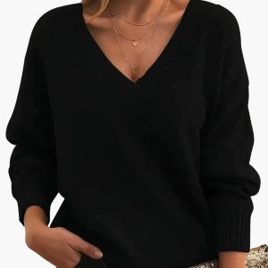 Women's Sweater with V-Neck and Long Sleeves