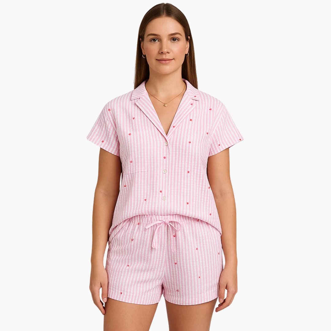 Women's Pajama Set with Short Sleeve Shirt and Shorts - Image 3