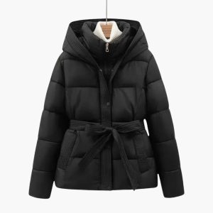 Women's Quilted Jacket with Hood and Belt