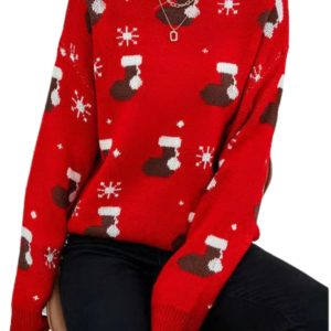 Women's Knit Sweater with Round Neck and Wave Structure