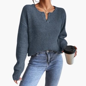 Women's Knit Sweater with Slit Neckline