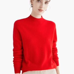 Women's Knitted Sweater with Stand-Up Collar
