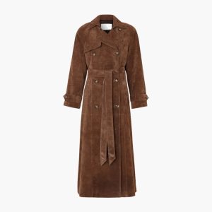 Women's Trench Coat with Notched Collar and Belt