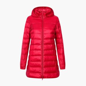 Women's Winter Down Jacket with Hood and Long Cut