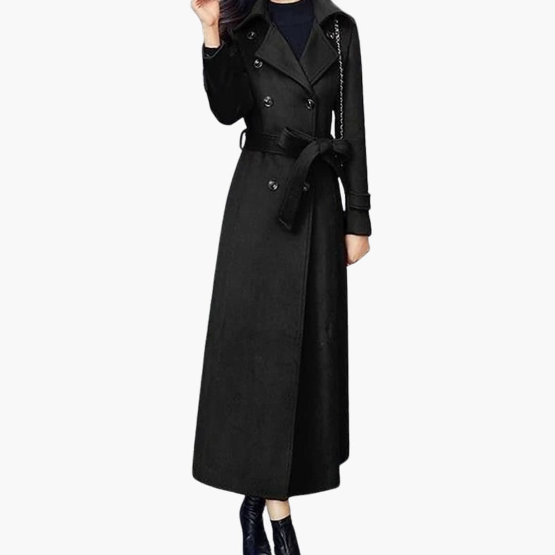 Women's Long Coat with Shawl Collar and Waist Belt - Image 3