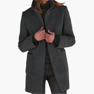Women's Coat with Stand-Up Collar and Front Pockets