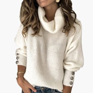 Women's Sweater with Turtleneck and Sleeve Buttons