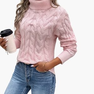 Women's Sweater with Turtleneck and Cable Knit Pattern