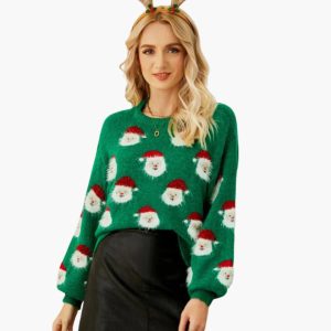 Women's pullover with round neckline and festive pattern