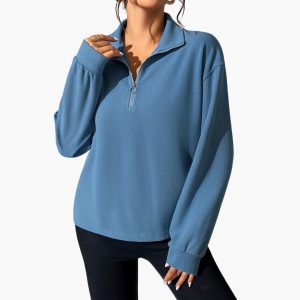 Women's Sweater with Stand-Up Collar and Half Zipper