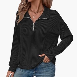 Women's Sweater with Striped Pattern and Half Zipper