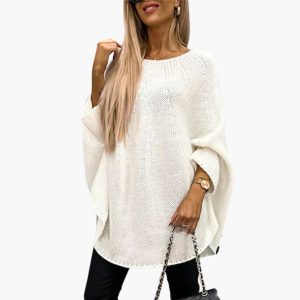 Women's sweater with boat neckline and long sleeves